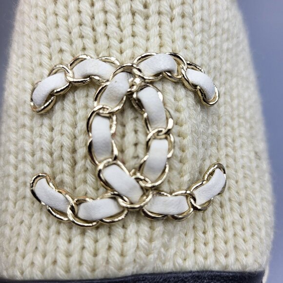 Chanel Beige Knit & Black Leather Espadrilles Size 37 B G29762 Made in Spain - Picture 14 of 16